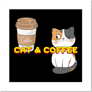 cat and coffee Posters and Art